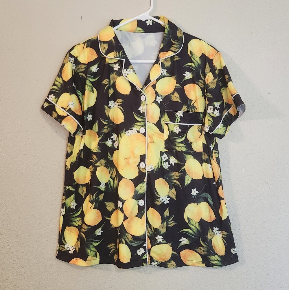 Lemon Print Button Up Pajama Top Size L